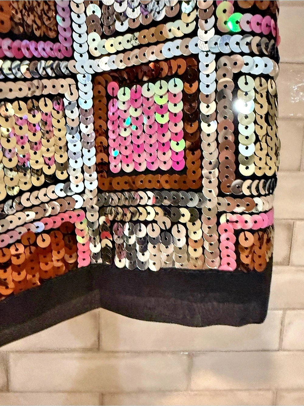 NWT CIEBON Sequin Mini Skirt Silver Pink bronze geometric lined Anthropologie M - Picture 10 of 15